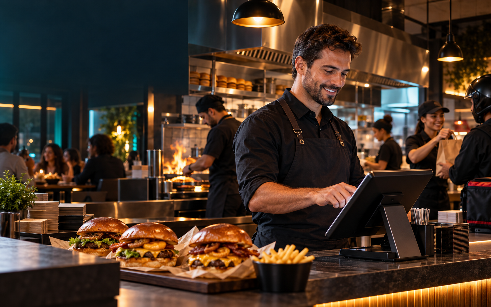 Operação profissional de restaurante usando o Menz Food